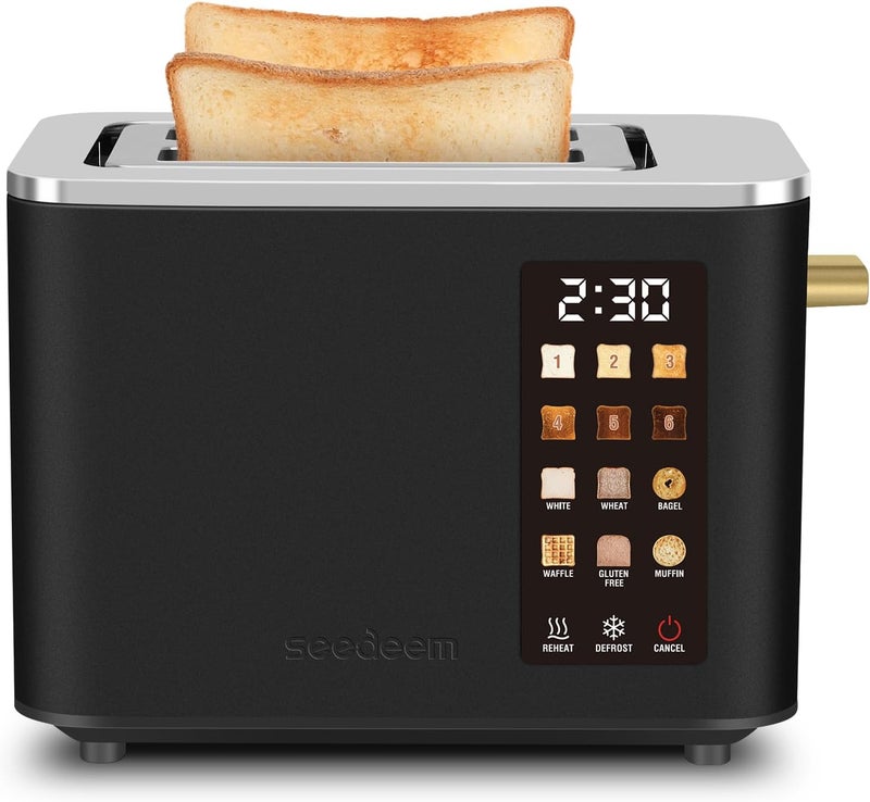 SEEDEEM Toaster 2 Slice, Touch Control Screen, Smart Stainless Toaster, 6 Shade Setting, 6 Bread Selection, Countdown, Removable Crumb Tray, 900W, Matte Black - Image 1